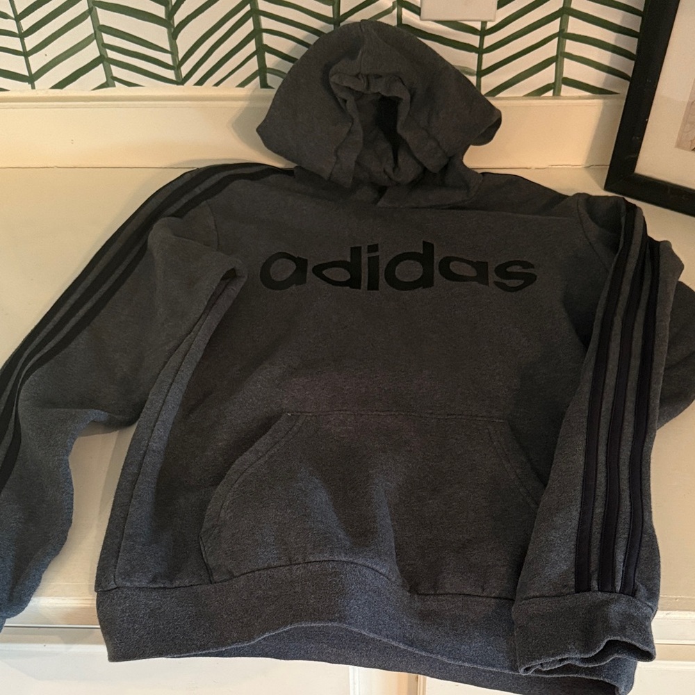 Adidas Men's Dark Gray Hoodie with Black Accents